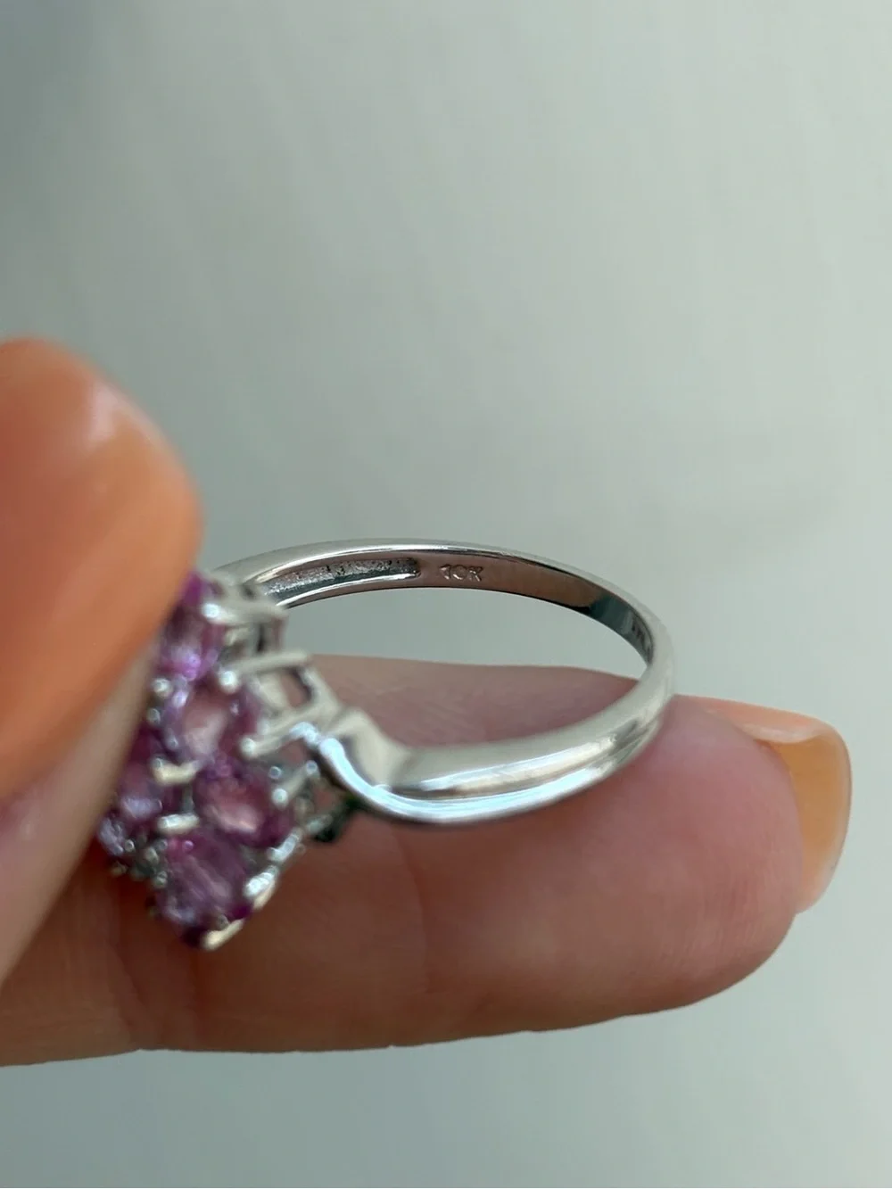10k White Gold Diamond Pink Topaz Gemstone Cluster Cocktail Ring
